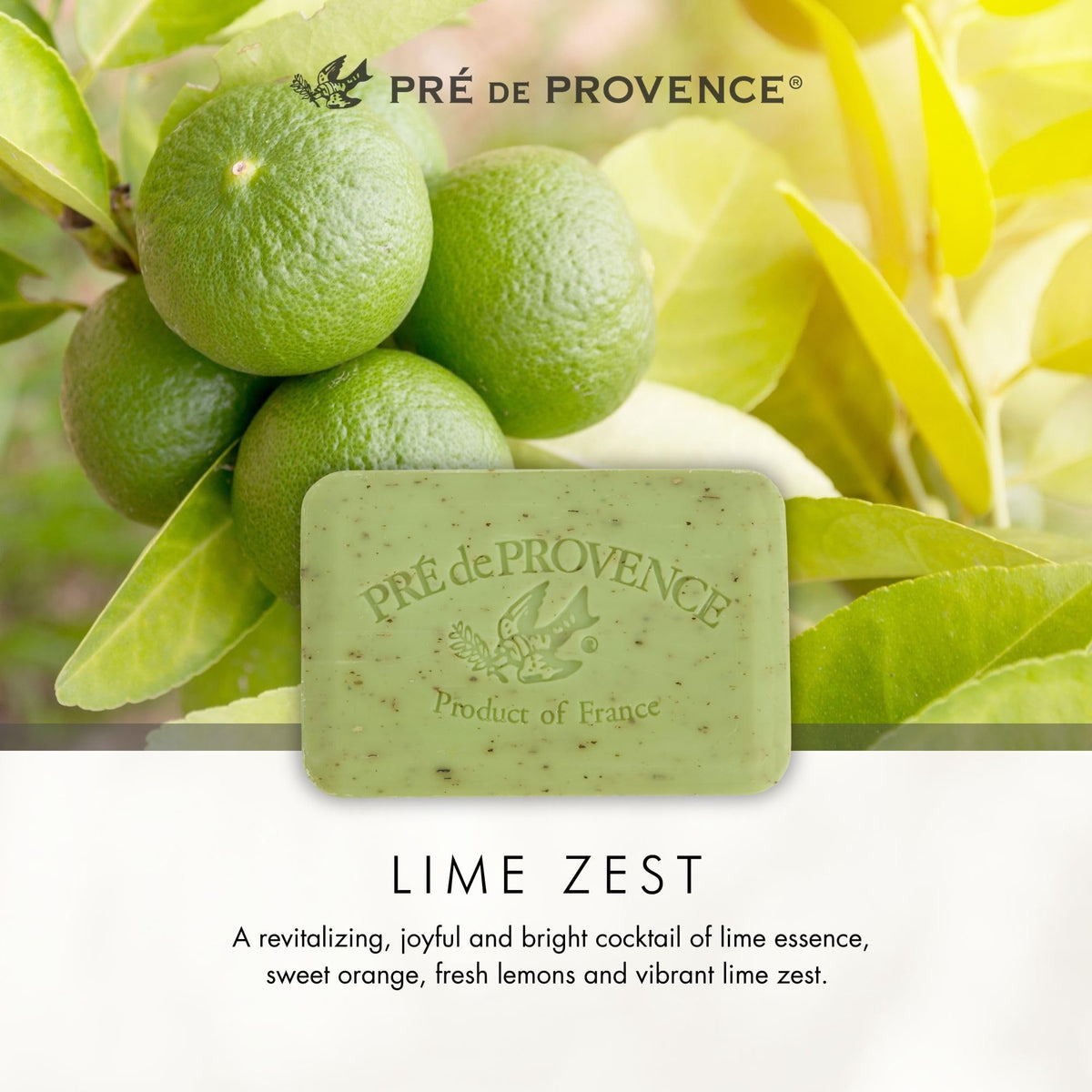 Pre de Provence Lime Zest soap bar on a wooden surface