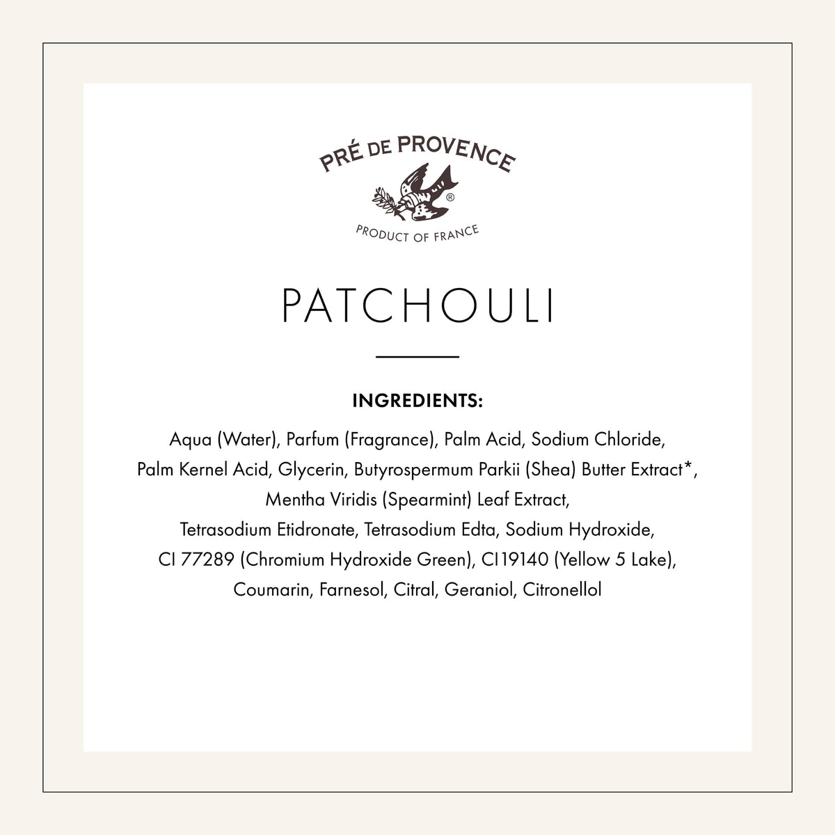 Pre de Provence Patchouli soap bar with lather