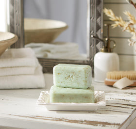 Pre de Provence Rosemary Mint Soap Bar in a bathroom setting