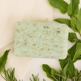 Pre de Provence Rosemary Mint Soap Bar lathering on hands