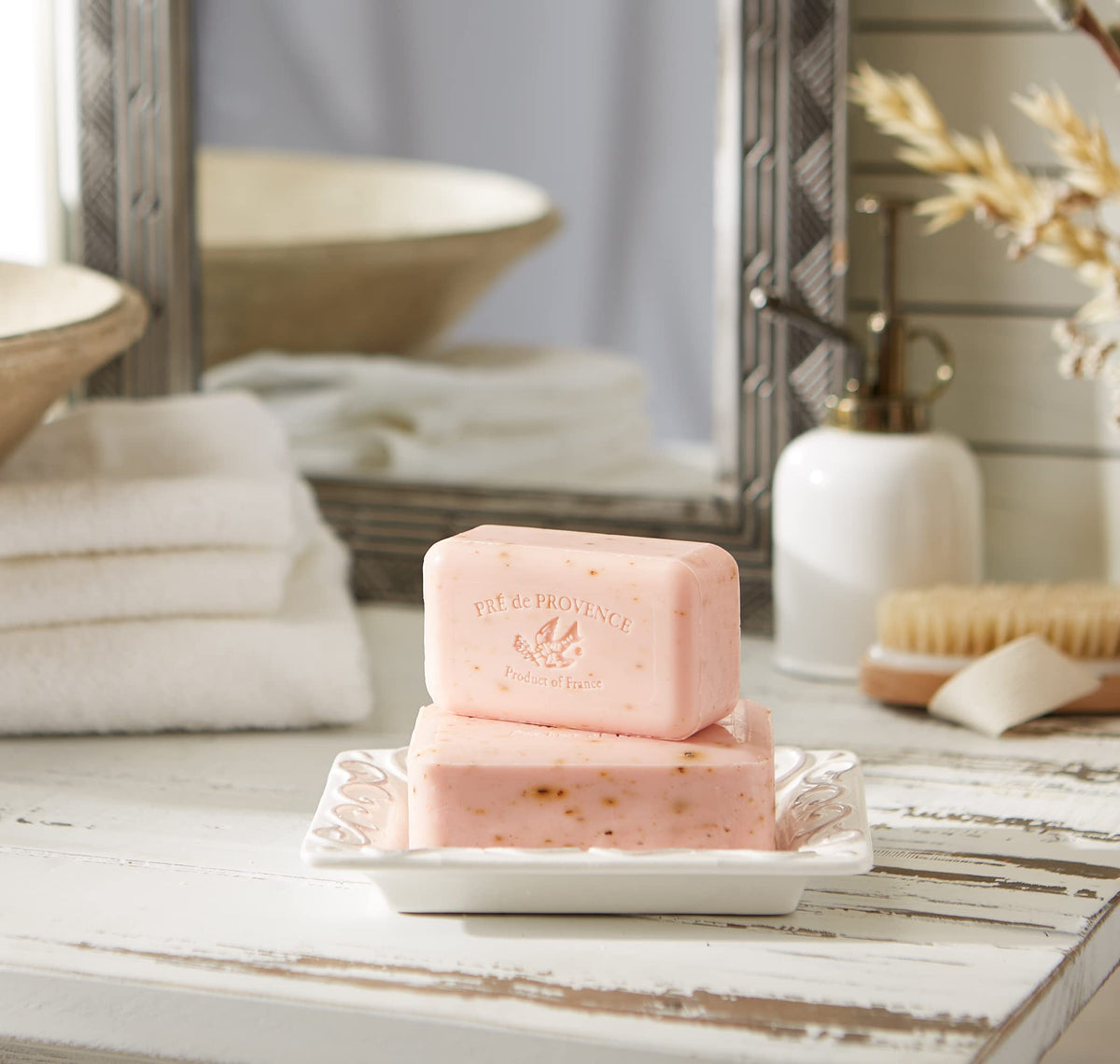 Pre de Provence soap bar displayed in a bathroom setting