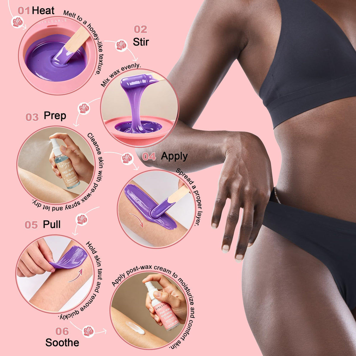 Pre-wax spray and post-wax hydrating cream included