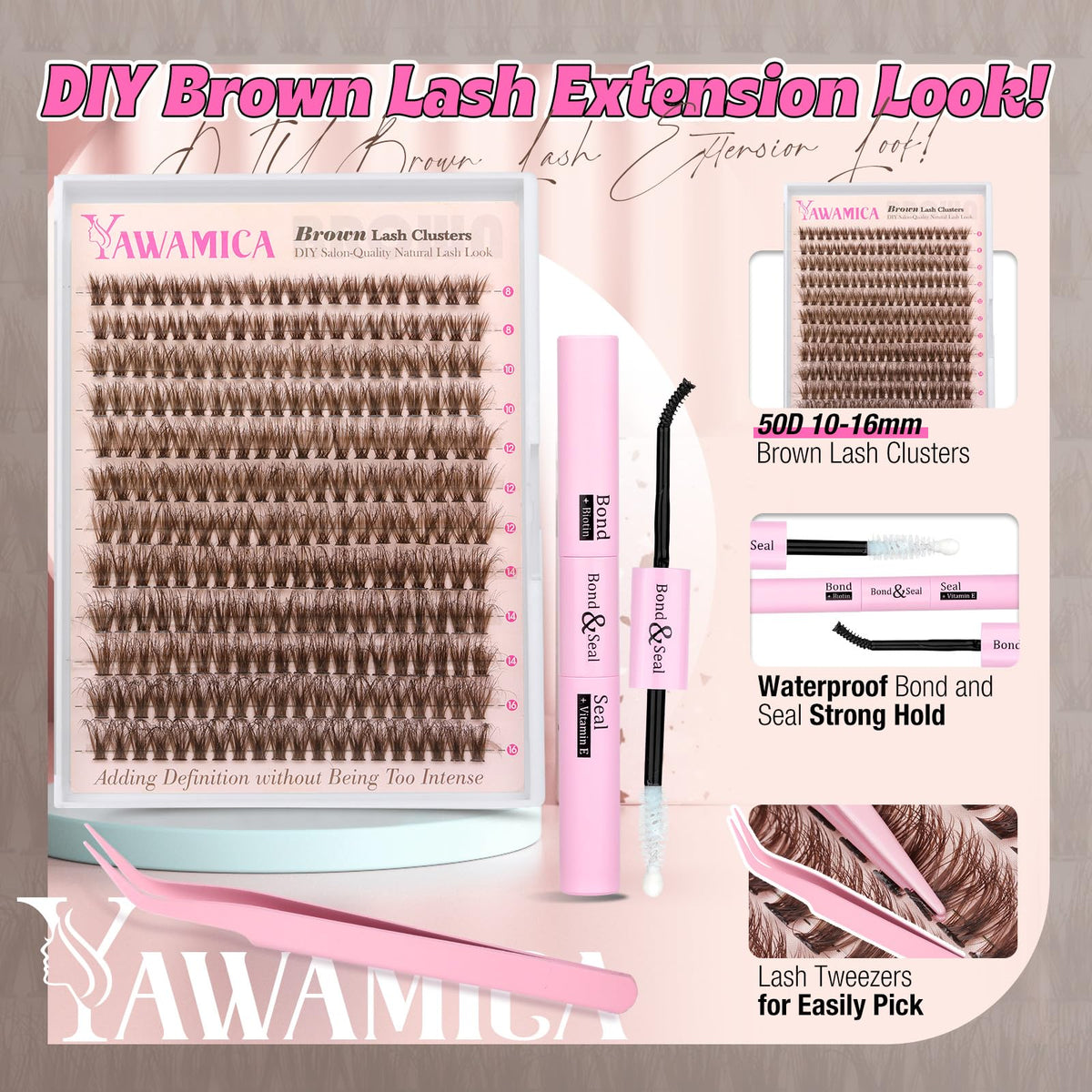 Precision lash tweezers included in Yawamica kit