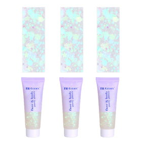 Prehot Face Body Glitter Gel 3pc set in white packaging