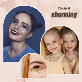 Prehot Face Body Glitter Gel tubes displayed with brush