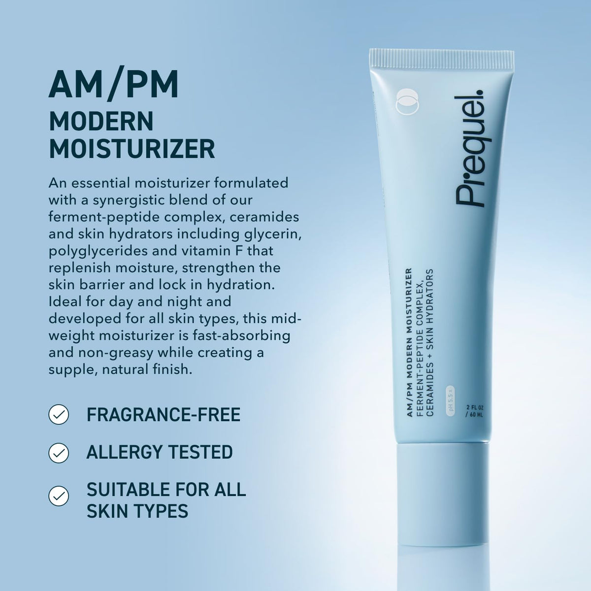 Prequel AM/PM Modern Moisturizer back view with ingredient list