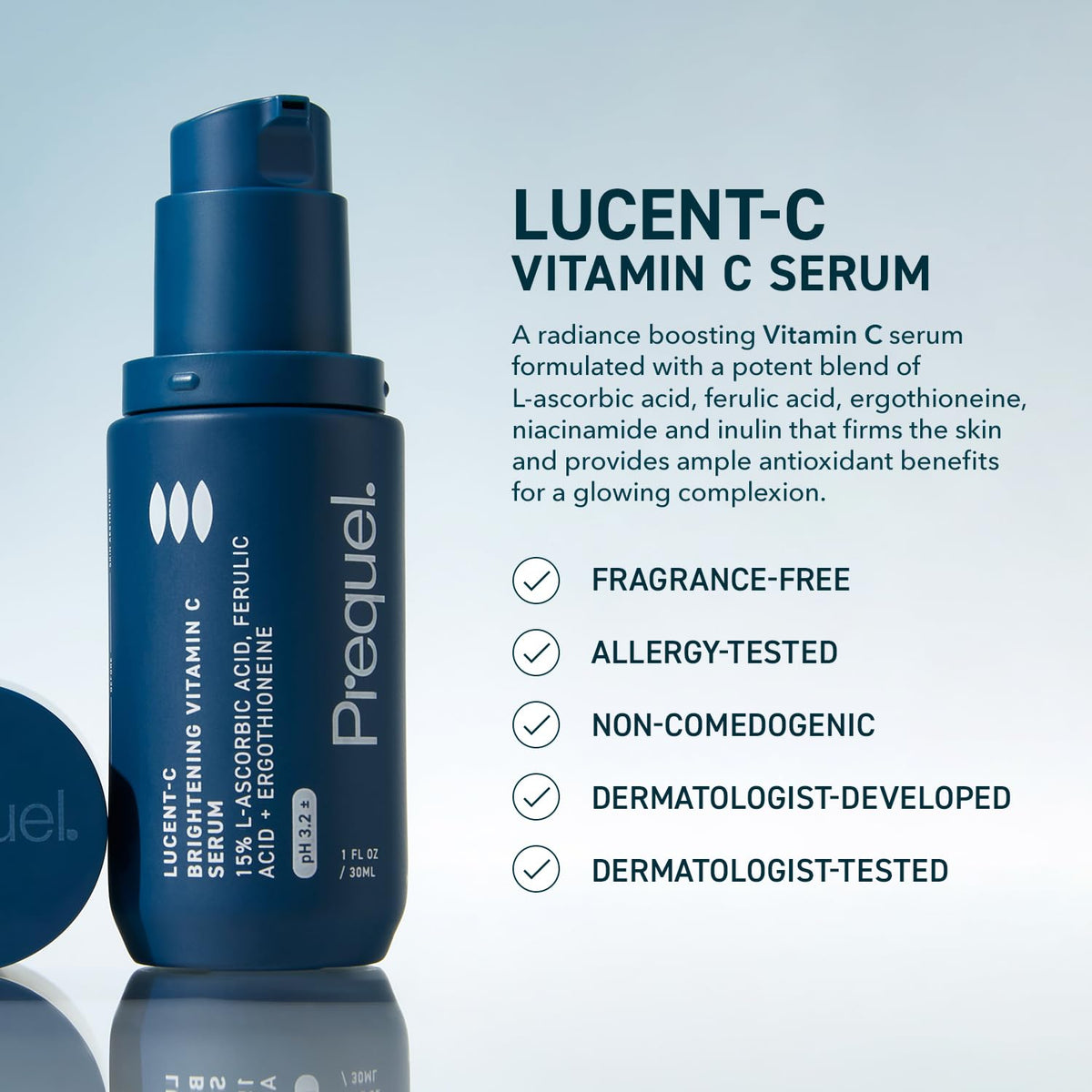 Prequel Lucent-C Vitamin C Serum 1oz pump side view