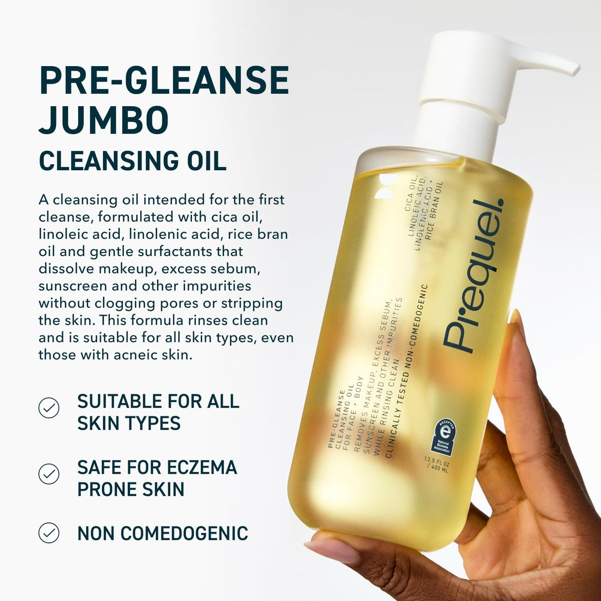 Prequel Pre-Gleanse Oil Cleanser pump bottle side view