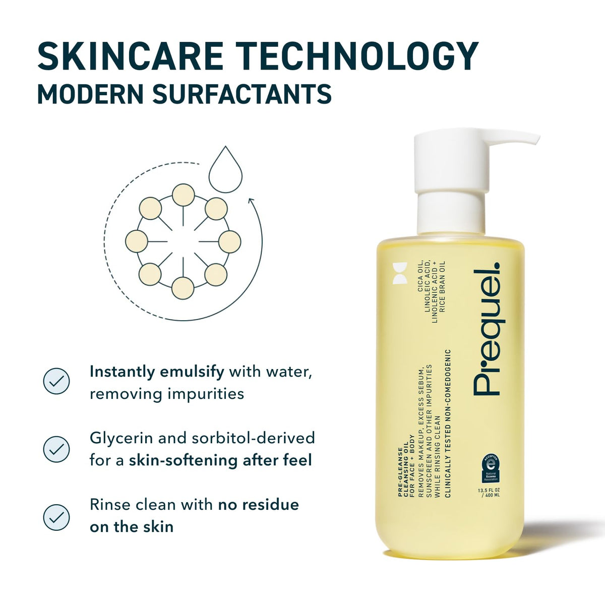 Prequel Pre-Gleanse Oil Cleanser with ingredients displayed