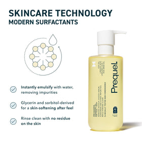 Prequel Pre-Gleanse Oil Cleanser with ingredients displayed