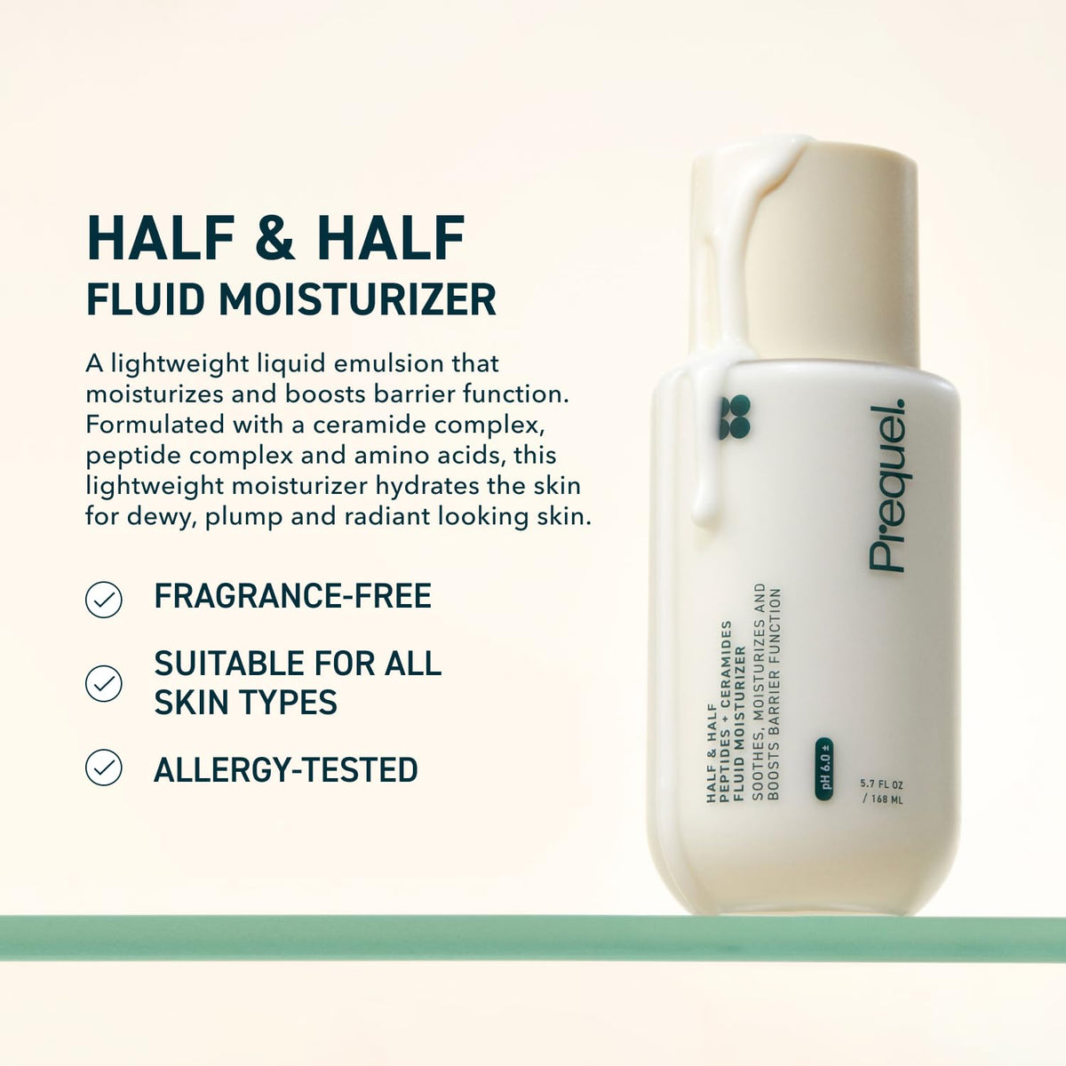 Prequel Skin Half and Half Fluid Moisturizer back view showing ingredients
