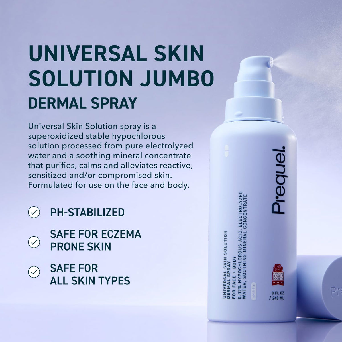 Prequel Skin Hypochlorous Acid Spray 8oz side view