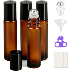 PrettyCare 10ml amber glass roller bottle front view