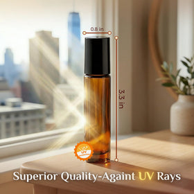 PrettyCare 10ml amber glass roller bottle with black cap