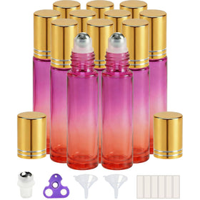 PrettyCare 12 Pack Essential Oil Roller Bottles front view with golden caps