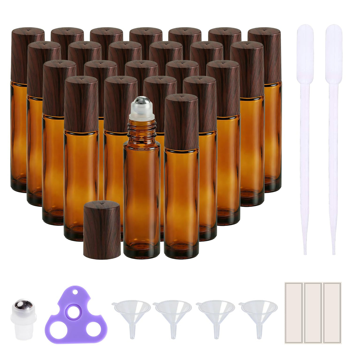 PrettyCare 24 Pack Essential Oil Roller Bottles front view