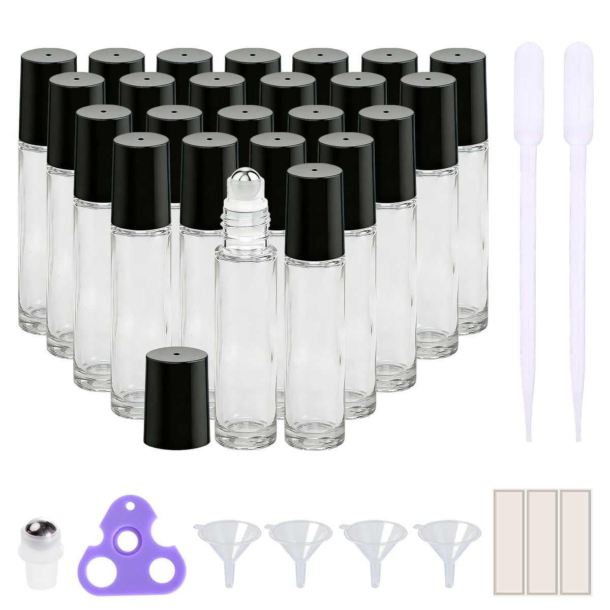 PrettyCare 24 pack essential oil roller bottles front view