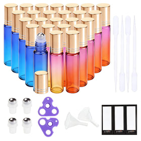 PrettyCare 24 Pack essential oil roller bottles in rainbow colours