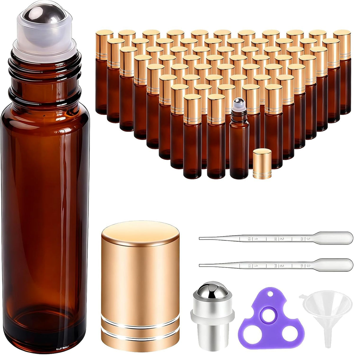 PrettyCare 60 pack essential oil roller bottles front view