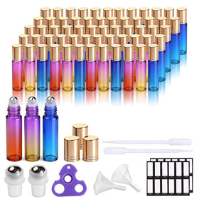 PrettyCare 60 pack of 10ml rainbow essential oil roller bottles