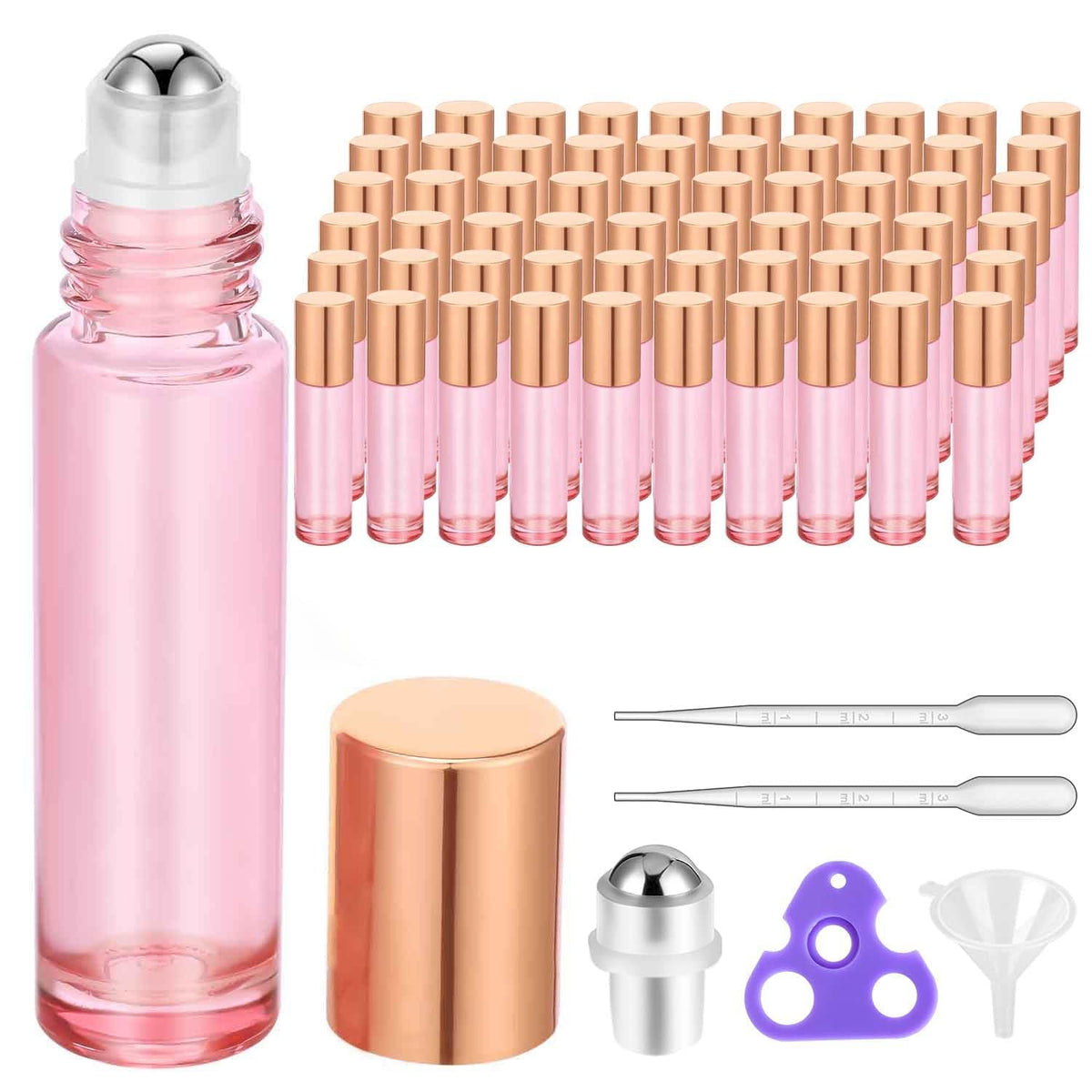 PrettyCare 60 pack pink essential oil roller bottles front view