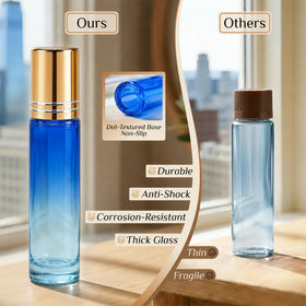 PrettyCare essential oil roller bottle showing stainless steel roller ball
