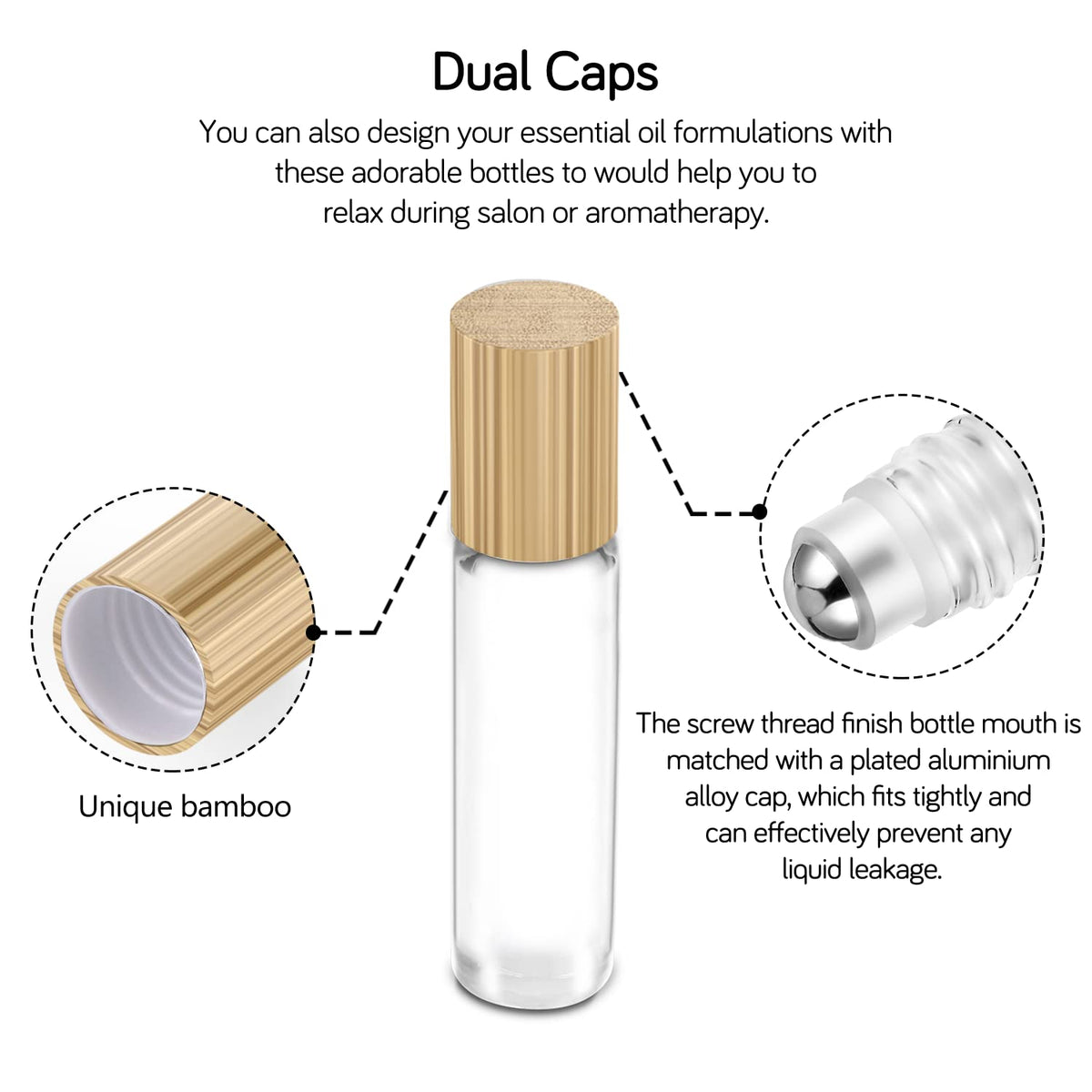 PrettyCare Essential Oil Roller Bottles 10ml with bamboo lids
