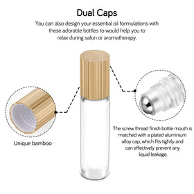 PrettyCare Essential Oil Roller Bottles 10ml with bamboo lids