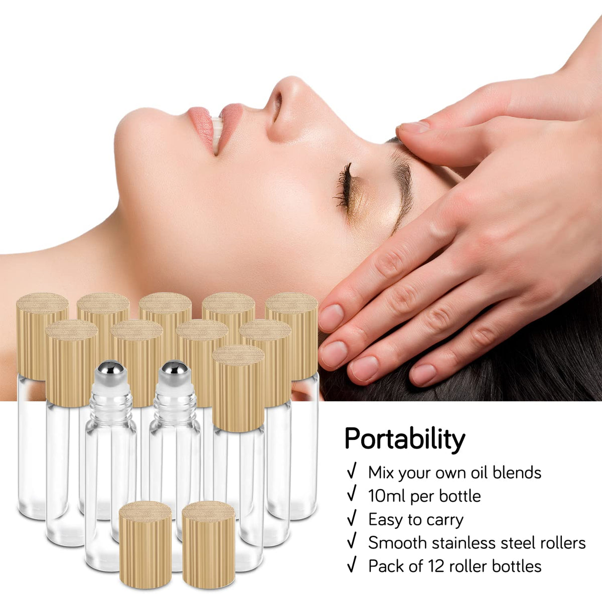 PrettyCare Essential Oil Roller Bottles 10ml with open funnel