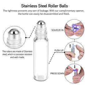 PrettyCare Essential Oil Roller Bottles 10ml with stainless steel balls