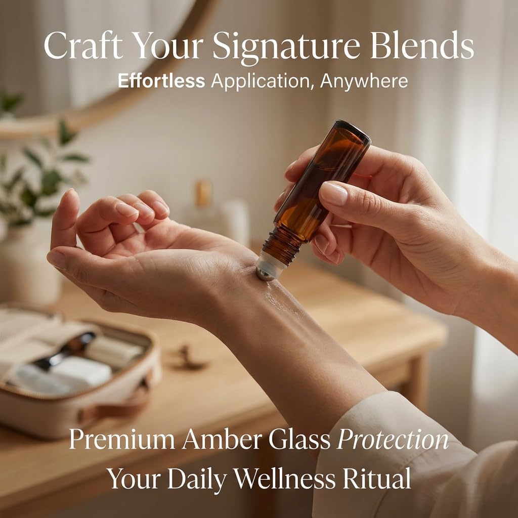 PrettyCare essential oil roller bottles arranged neatly