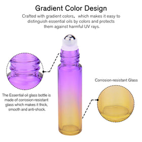 PrettyCare essential oil roller bottles displayed on a wooden surface