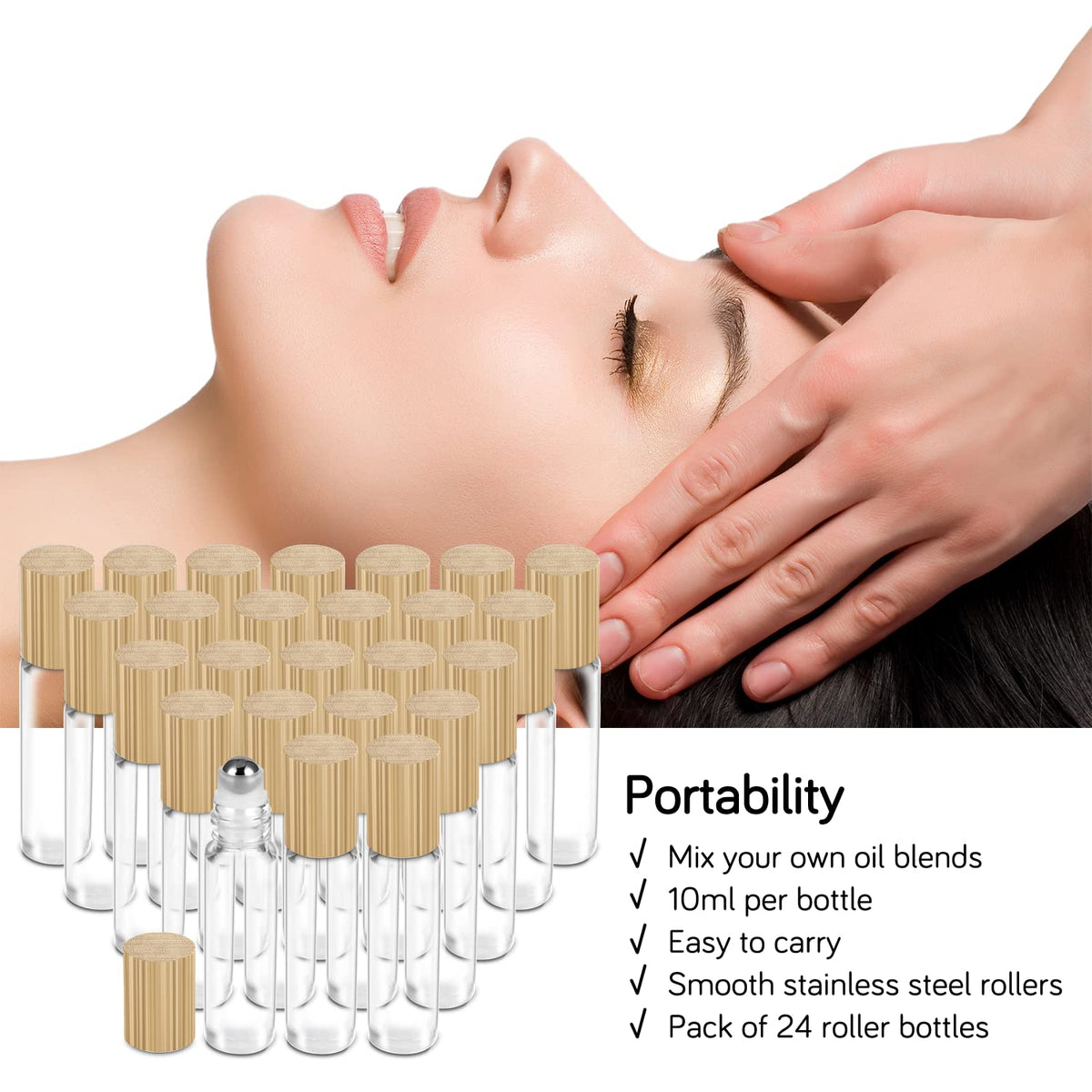 PrettyCare Essential Oil Roller Bottles in a travel bag
