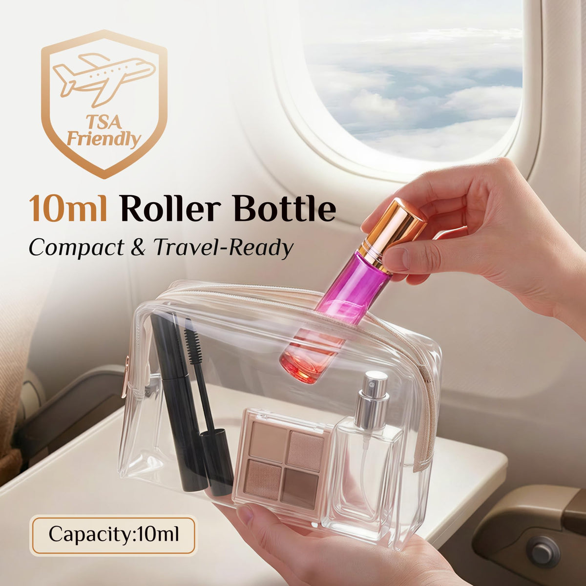 PrettyCare essential oil roller bottles packed together for travel