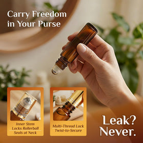 PrettyCare essential oil roller bottles showcasing UV protection