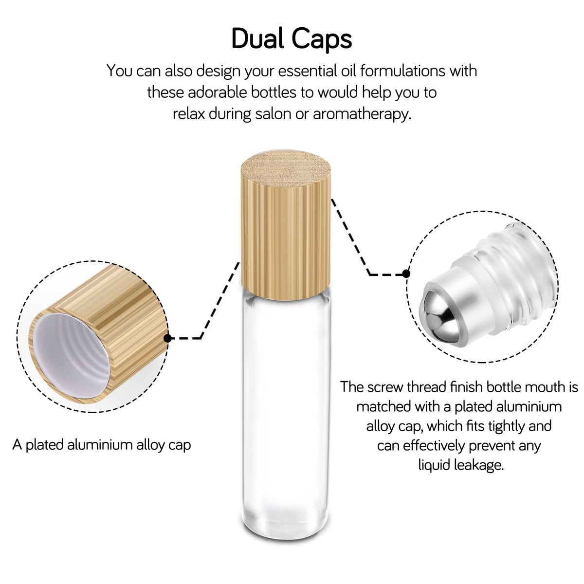 PrettyCare Essential Oil Roller Bottles with bamboo lid and labels
