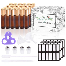 PrettyCare essential oil roller bottles with included funnels and droppers