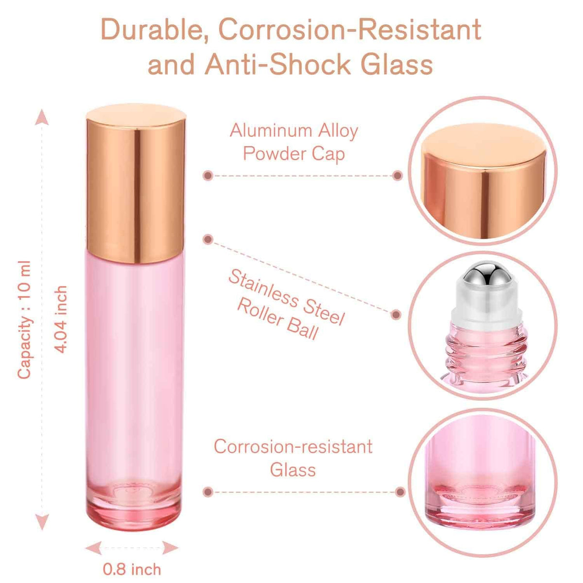 PrettyCare essential oil roller bottles with stainless steel roller balls