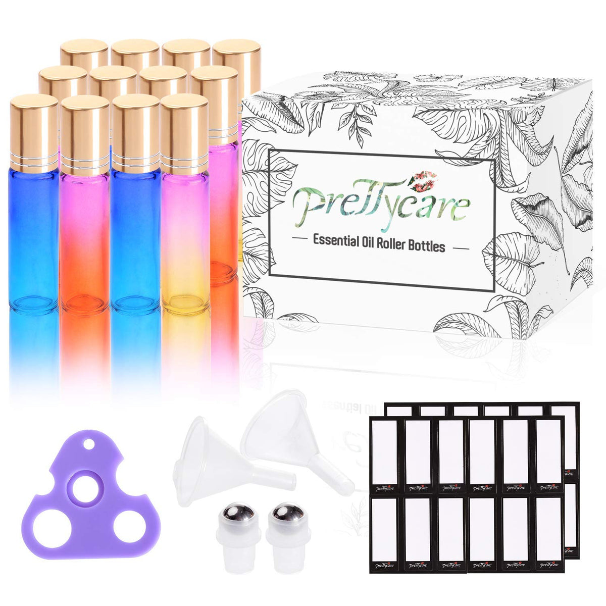 PrettyCare packaging of essential oil roller bottles