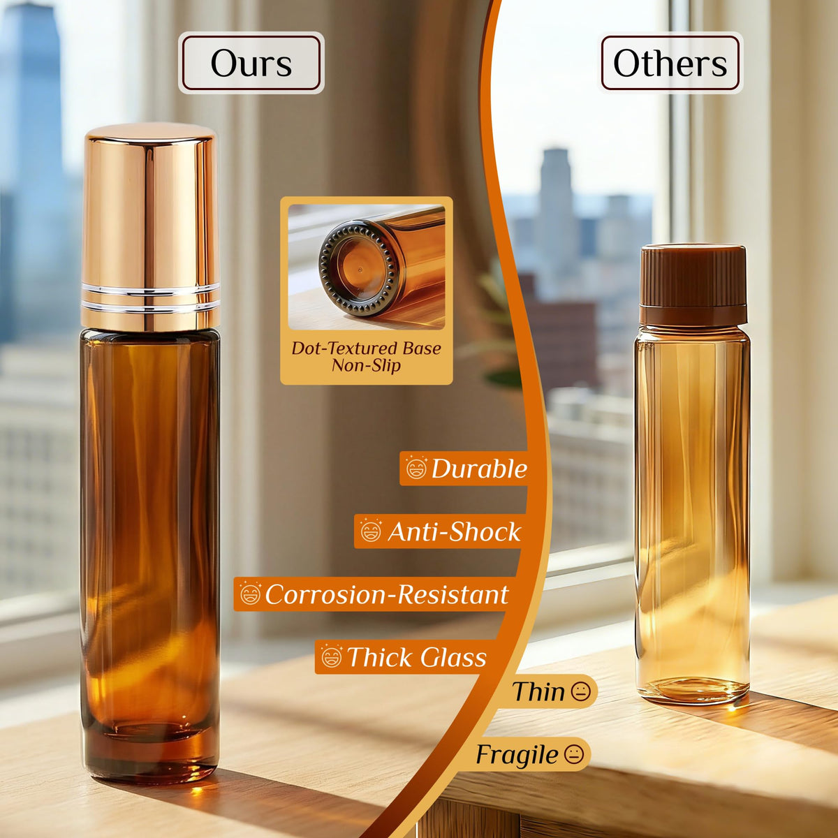 PrettyCare roller bottles arranged for easy access and storage