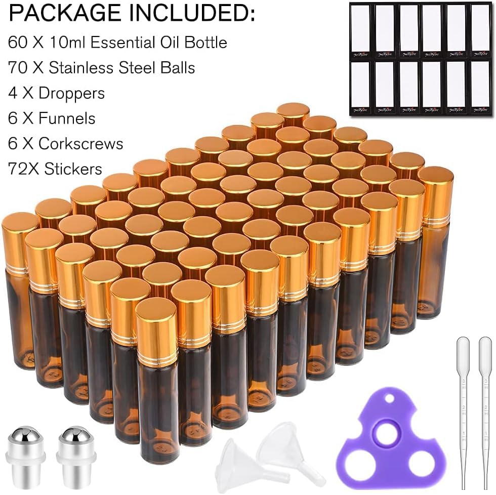 PrettyCare roller bottles with metal caps and droppers