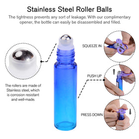 PrettyCare roller bottles with metal caps and funnels