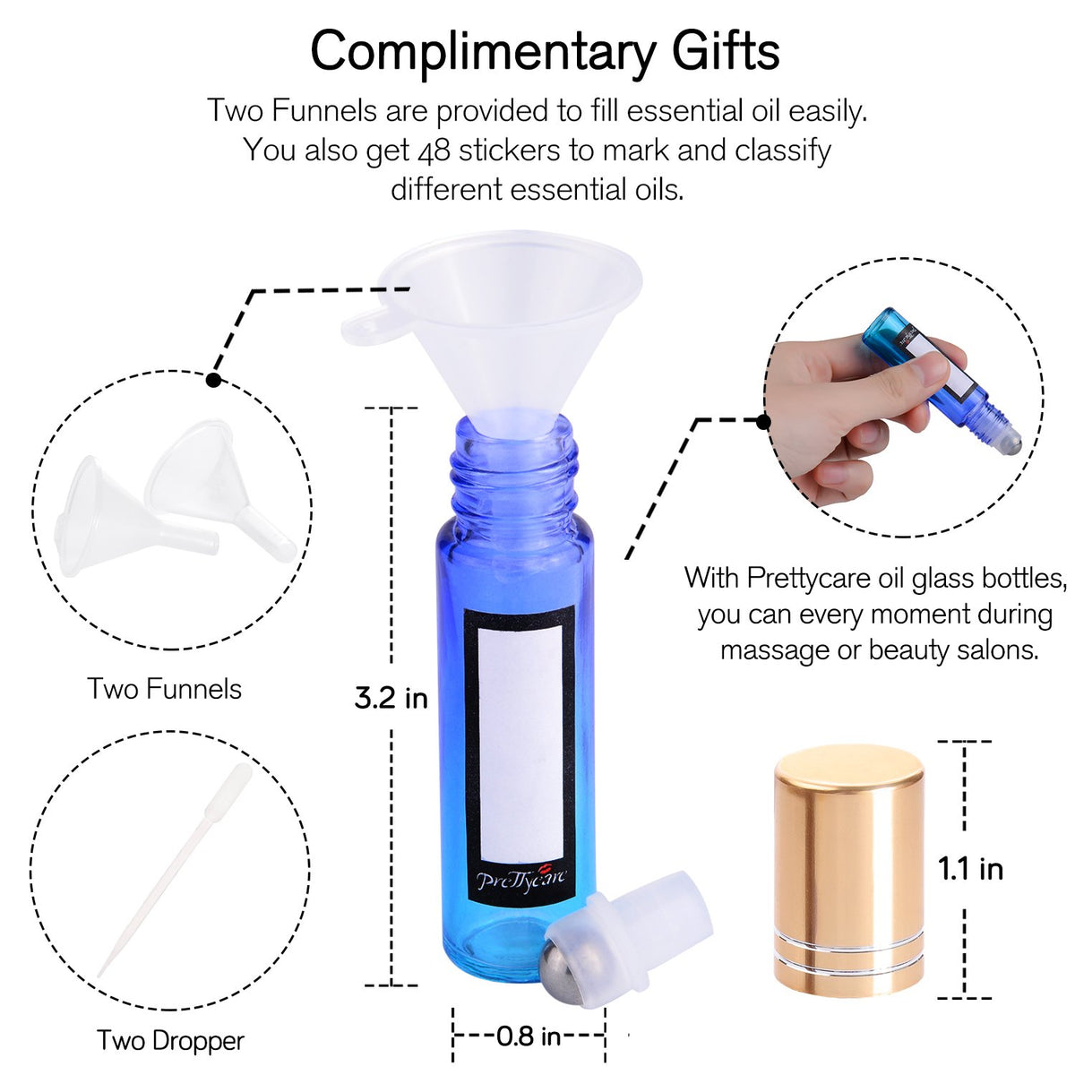 PrettyCare roller bottles with openers and droppers