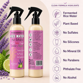 PRIDE AND BEAUTY Fermented Rice Water Spray 4oz on a bathroom shelf