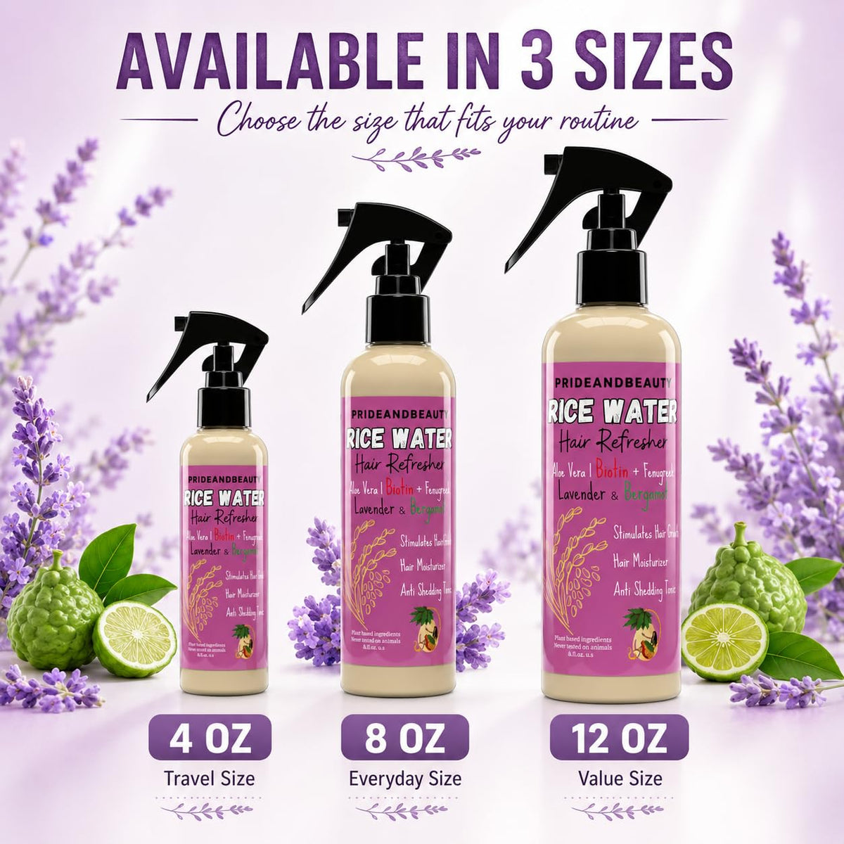 PRIDE AND BEAUTY Fermented Rice Water Spray with lavender bergamot scent