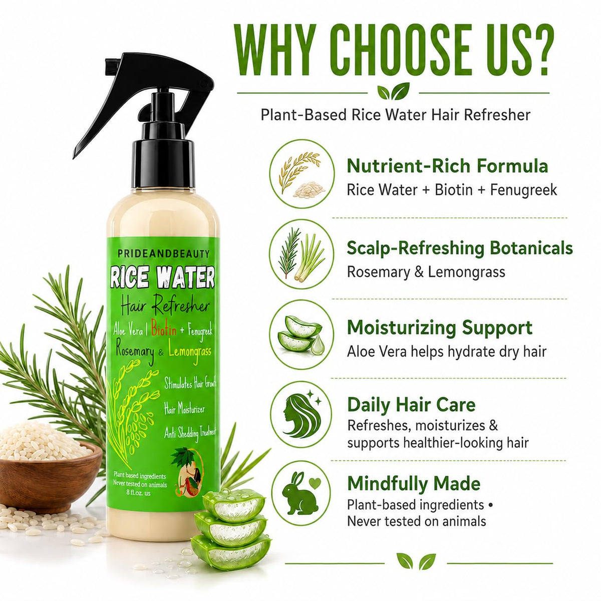 PRIDE AND BEAUTY Rice Water Hair Spray application on hair