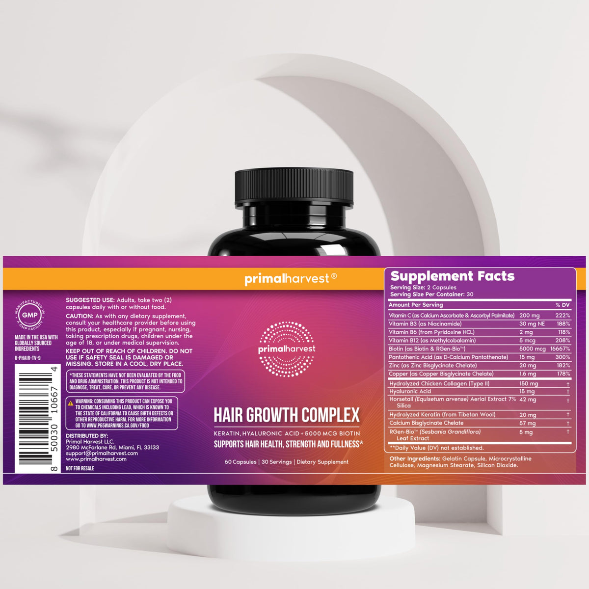 Primal Harvest Hair Growth Complex nutritional supplement capsules
