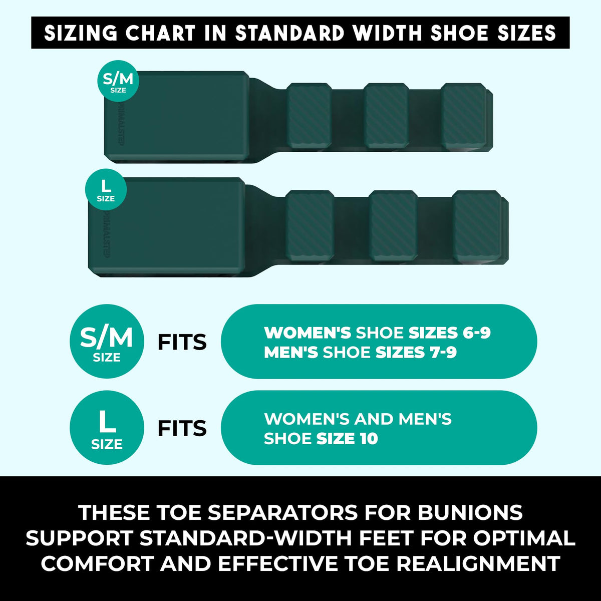 PRIMALSTEP Adjustable Toe Separators size comparison