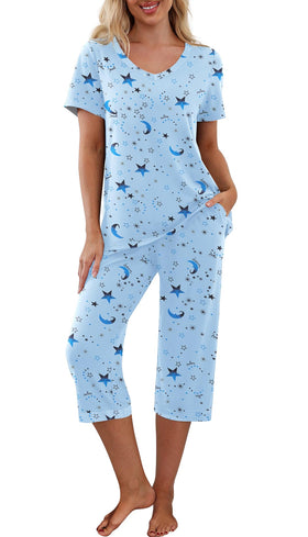 PrinStory Women's Capri Pajama Set front view in classic colour
