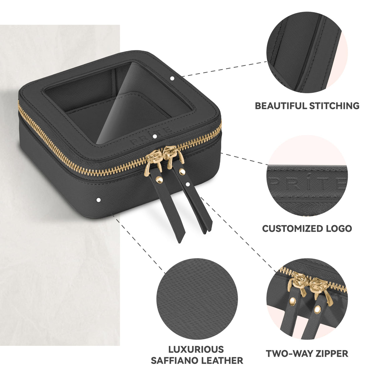 Prite Clear Makeup Bag in elegant box packaging